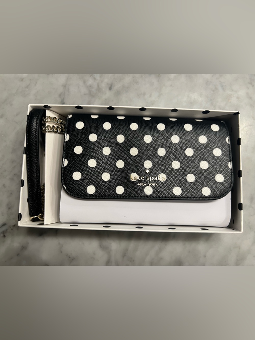 KATE SPADE Cheers
Crossbody Bag!Black & White PolkaDot Leather Purse w/GIFTBox! - Picture 9 of 10